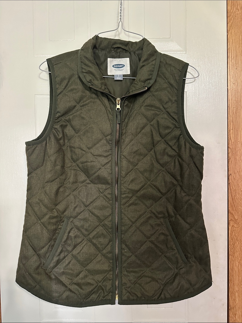 Old Navy Olive Green Quilted Women's Vest with Full Zip